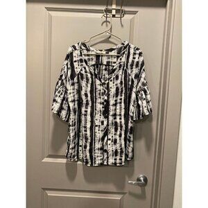 Adora Black & White Abstract Ruffle Sleeve Blouse | Size L | NWOT